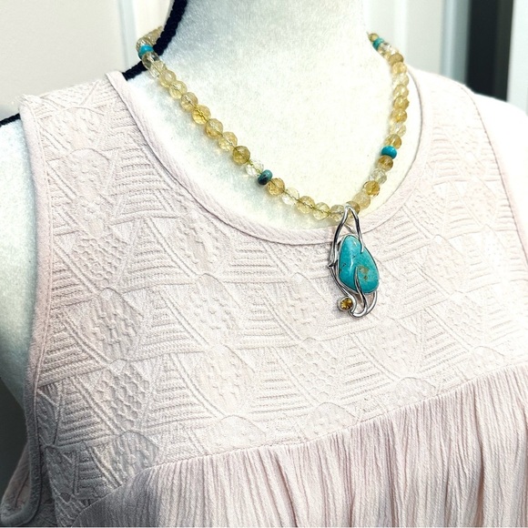 Jay King Turquoise & Citrine Sterling Silver Pendant with Citrine Bead Necklace - Picture 4 of 16